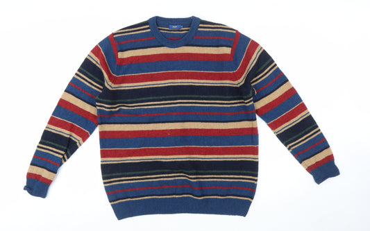 Cotton Traders Men's Multicoloured Striped Lambswool Jumper L