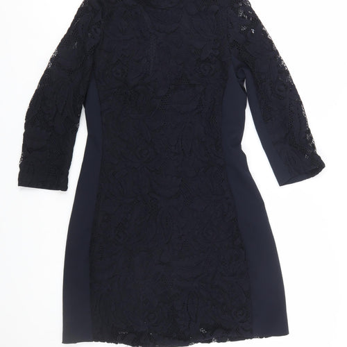 H&M Women Black Lace Sheath 3/4 Sleeve Knee Length Dress Size 10