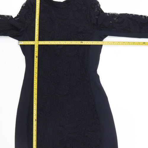H&M Women Black Lace Sheath 3/4 Sleeve Knee Length Dress Size 10