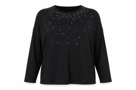 Front view of New Look Women Black Rhinestone Plus, size 32, jumper