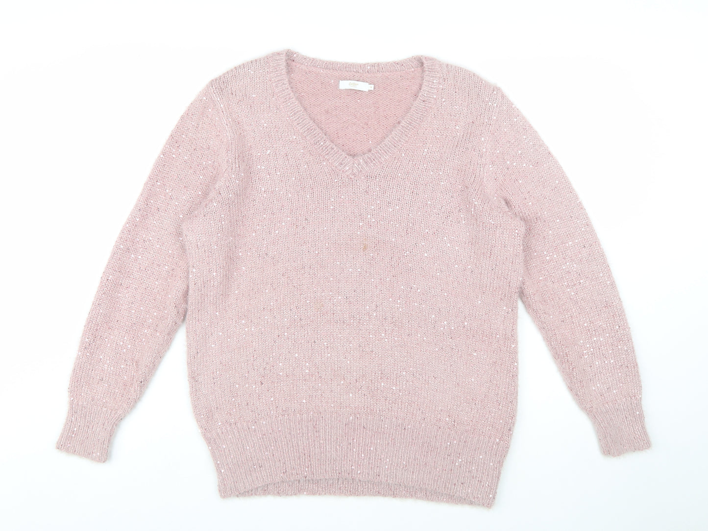 Cotton Traders Women's Dusky Pink Sequin V-Neck Knit Jumper Size 16