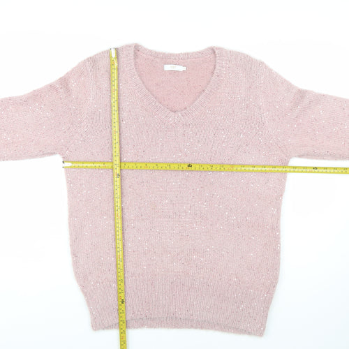 Cotton Traders Women's Dusky Pink Sequin V-Neck Knit Jumper Size 16