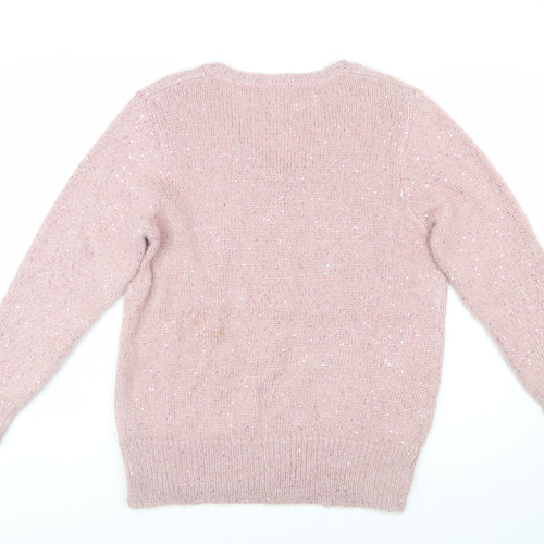 Cotton Traders Women's Dusky Pink Sequin V-Neck Knit Jumper Size 16