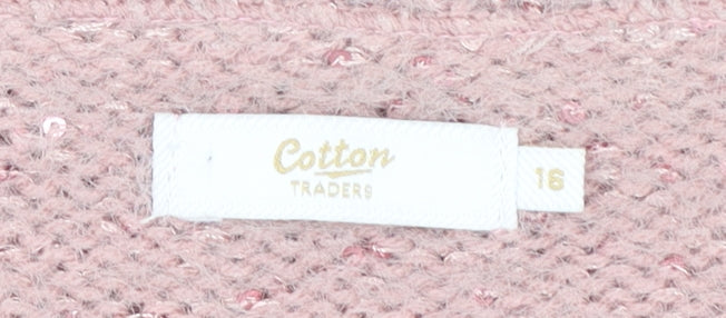 Cotton Traders Women's Dusky Pink Sequin V-Neck Knit Jumper Size 16