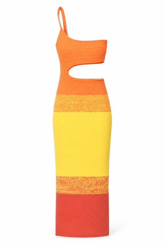 Front view of PRETTYLITTLETHING Women's Orange XS One Shoulder Cut Out Bodycon Dress