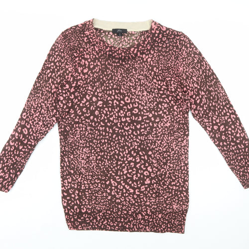 J.Crew Women's Brown Pink Animal Print Merino Wool Jumper Size M