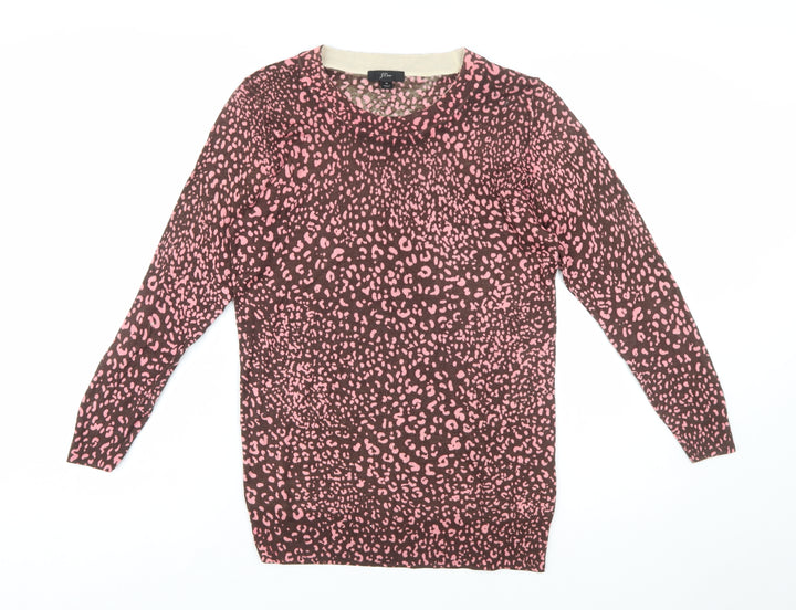 J.Crew Women's Brown Pink Animal Print Merino Wool Jumper Size M
