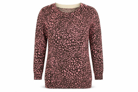 Front view of J.Crew Women's Brown Pink Animal Print Merino Wool Jumper, size M