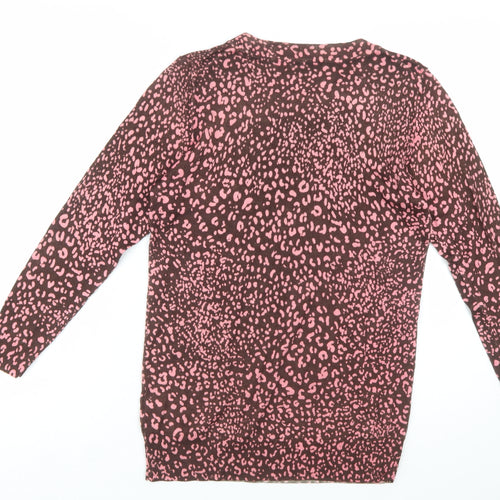 J.Crew Women's Brown Pink Animal Print Merino Wool Jumper Size M