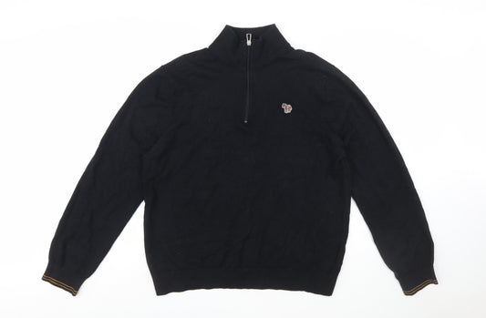Paul Smith Men’s Black 2XL 1/2 Zip Cotton Knit Jumper
