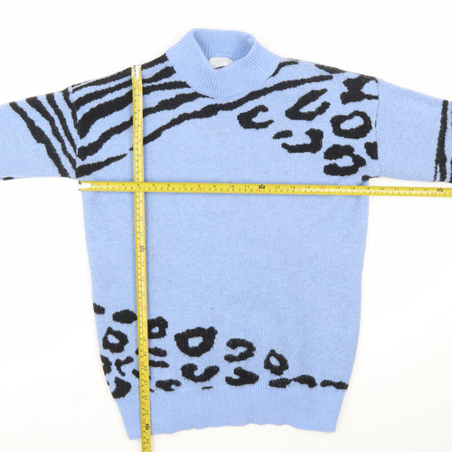 QUIZ Women Blue Animal Print Mock Neck Long Sleeve Jumper Size S