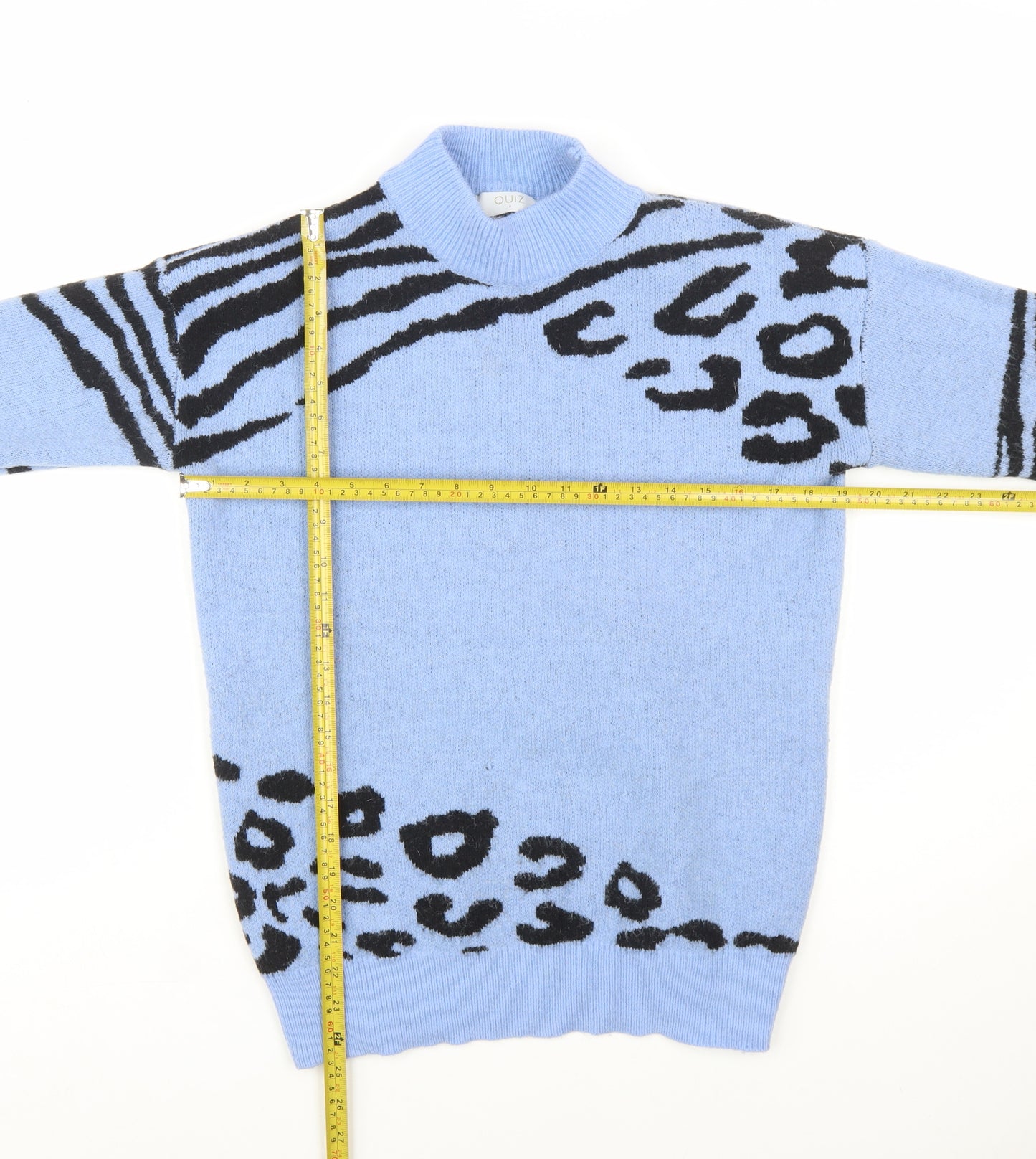 QUIZ Women Blue Animal Print Mock Neck Long Sleeve Jumper Size S