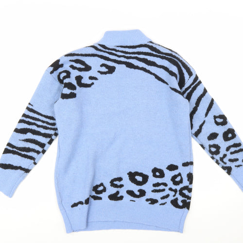 QUIZ Women Blue Animal Print Mock Neck Long Sleeve Jumper Size S