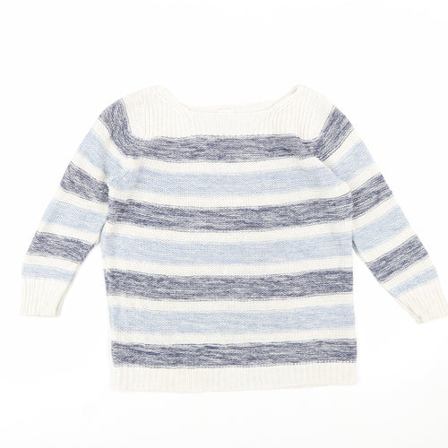Poetry Womens Blue Striped Cotton Jumper Size 12 Boat Neck Knit
