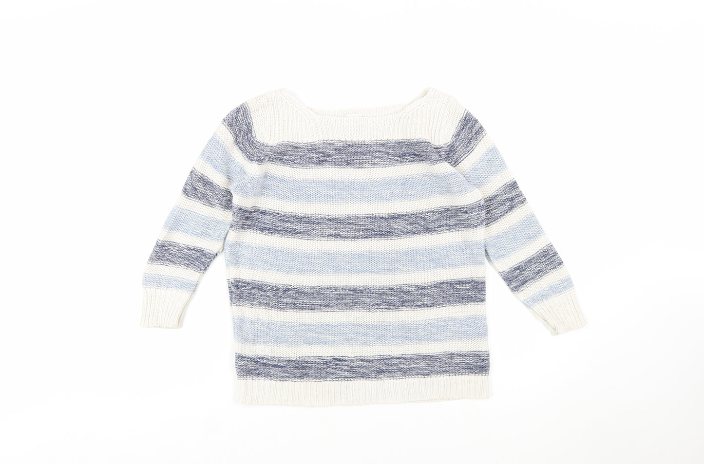 Poetry Womens Blue Striped Cotton Jumper Size 12 Boat Neck Knit