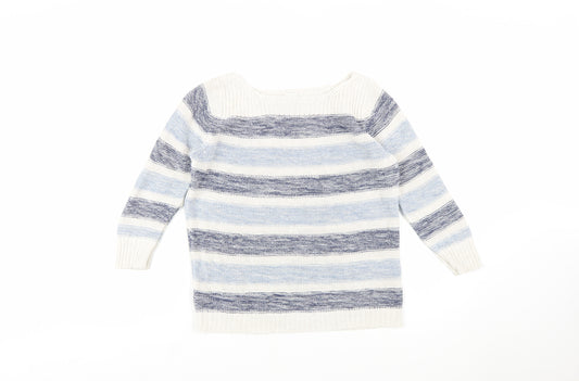 Poetry Womens Blue Striped Cotton Jumper Size 12 Boat Neck Knit