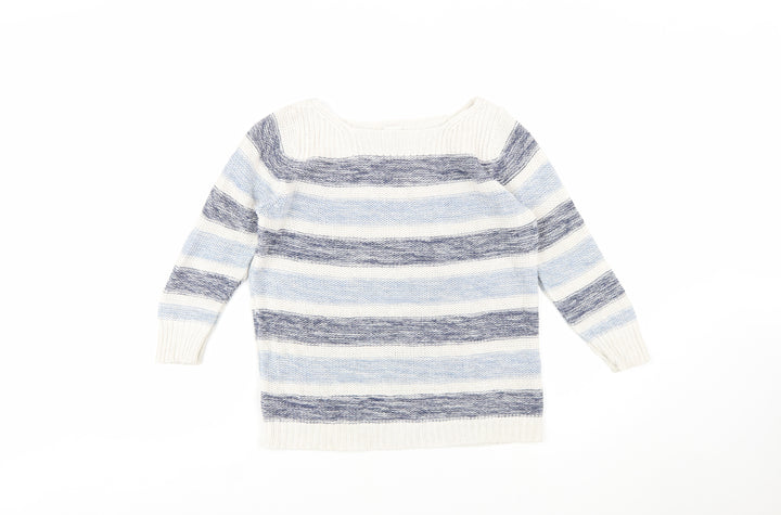 Poetry Womens Blue Striped Cotton Jumper Size 12 Boat Neck Knit