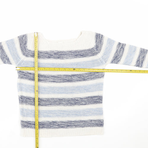 Poetry Womens Blue Striped Cotton Jumper Size 12 Boat Neck Knit