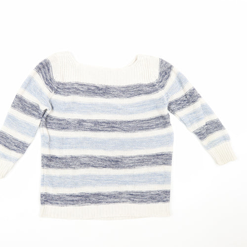 Poetry Womens Blue Striped Cotton Jumper Size 12 Boat Neck Knit