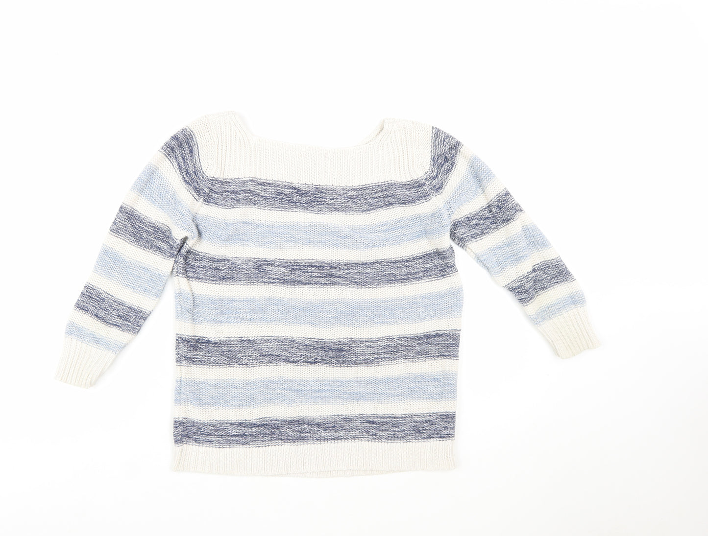 Poetry Womens Blue Striped Cotton Jumper Size 12 Boat Neck Knit