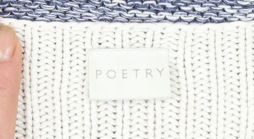 Poetry Womens Blue Striped Cotton Jumper Size 12 Boat Neck Knit