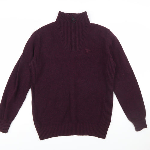 Barbour Men's Purple Wool 1/4 Zip High Neck Jumper M