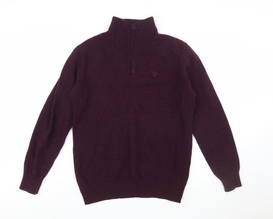 Barbour Men's Purple Wool 1/4 Zip High Neck Jumper M