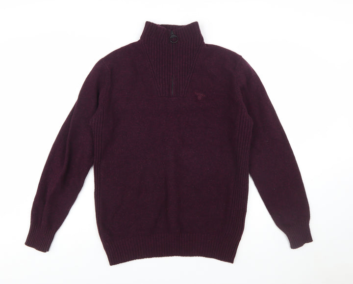 Barbour Men's Purple Wool 1/4 Zip High Neck Jumper M
