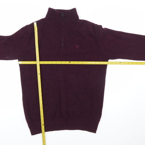 Barbour Men's Purple Wool 1/4 Zip High Neck Jumper M