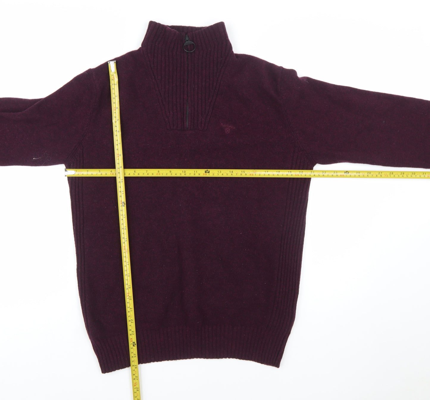 Barbour Men's Purple Wool 1/4 Zip High Neck Jumper M