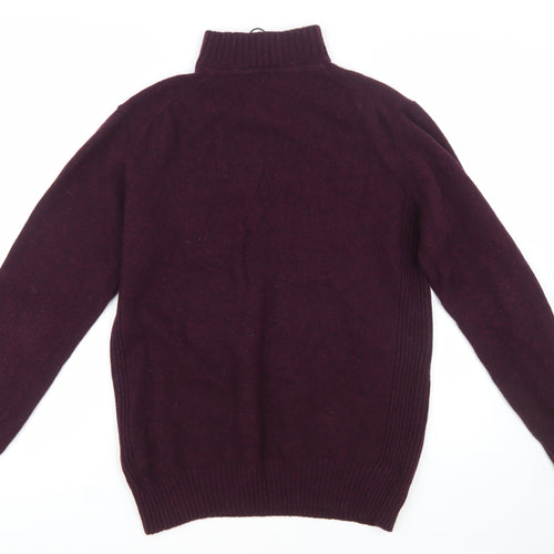 Barbour Men's Purple Wool 1/4 Zip High Neck Jumper M