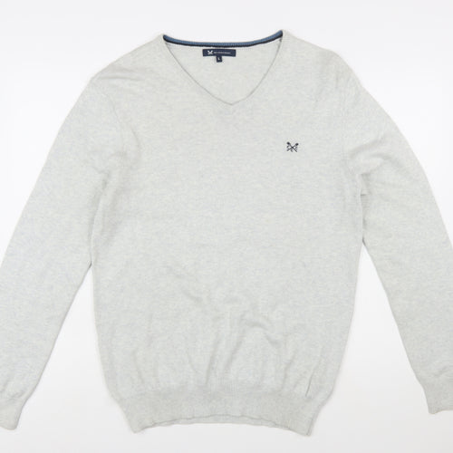 Crew Clothing Company Men’s Grey V-Neck Cotton Cashmere Jumper L