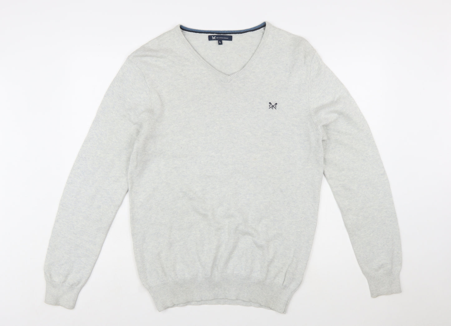 Crew Clothing Company Men’s Grey V-Neck Cotton Cashmere Jumper L