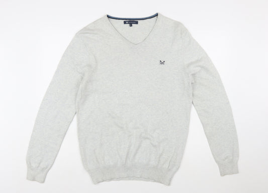 Crew Clothing Company Men’s Grey V-Neck Cotton Cashmere Jumper L