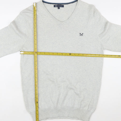 Crew Clothing Company Men’s Grey V-Neck Cotton Cashmere Jumper L