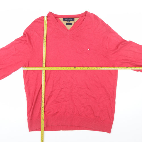Tommy Hilfiger Men's Red Cotton Cashmere V-Neck Jumper XL