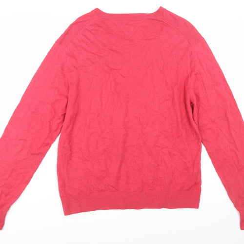 Tommy Hilfiger Men's Red Cotton Cashmere V-Neck Jumper XL