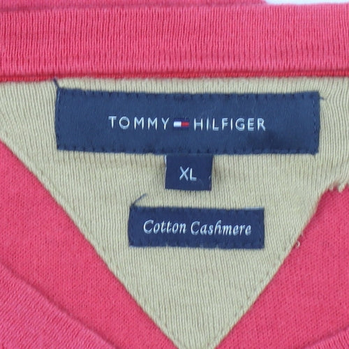 Tommy Hilfiger Men's Red Cotton Cashmere V-Neck Jumper XL