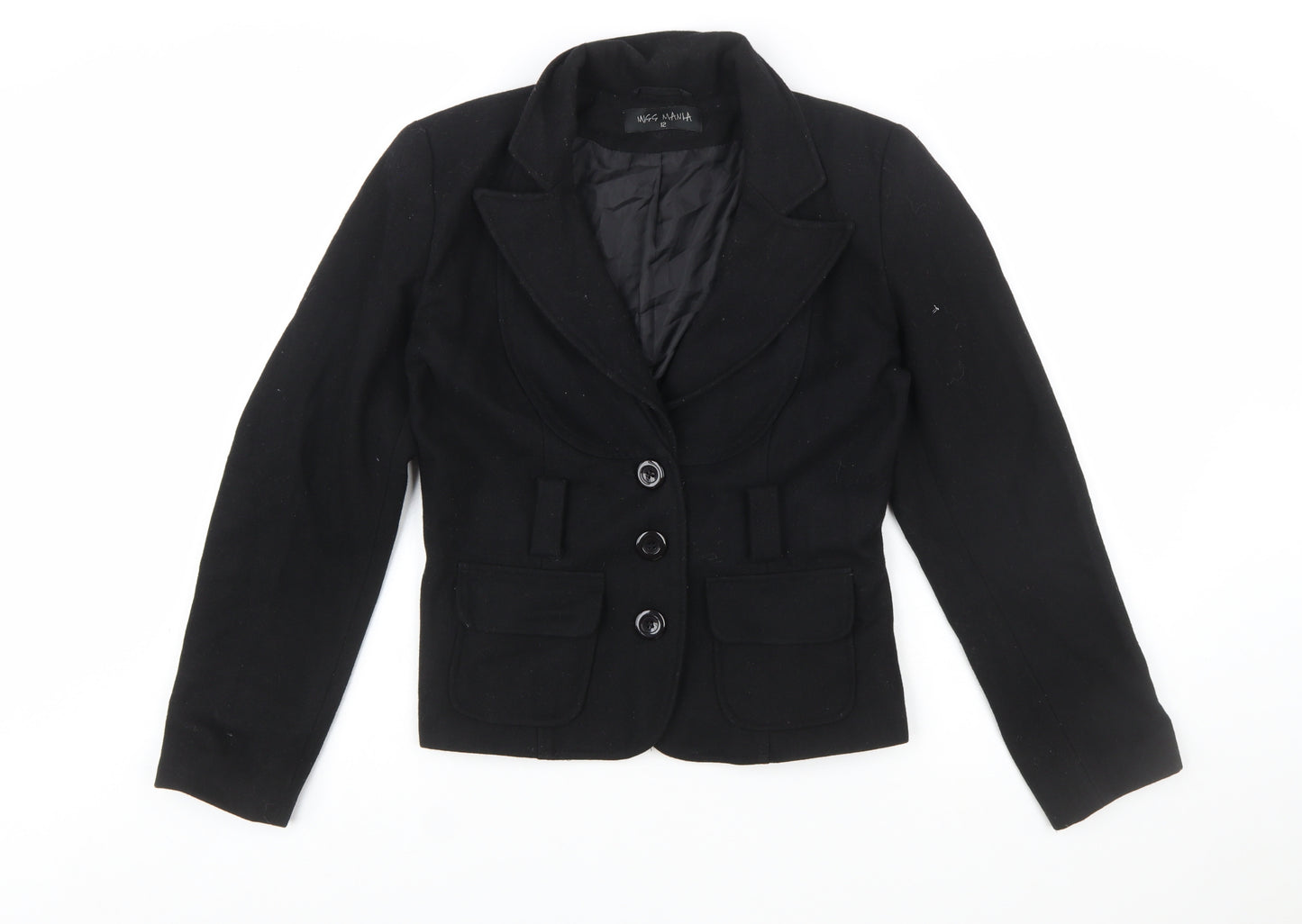 Miss Mania Women's Black Wool Blend Blazer Jacket Size 12