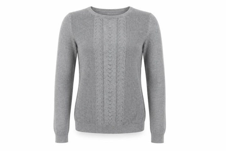 Mango Women’s Grey Cable-Knit Crew Neck Long Sleeve Jumper Size 8