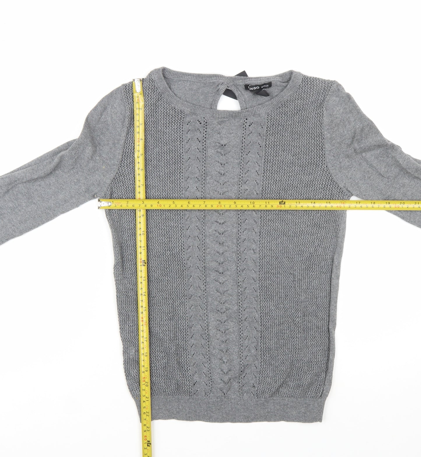 Mango Women’s Grey Cable-Knit Crew Neck Long Sleeve Jumper Size 8