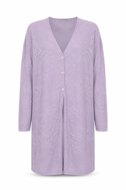 Front view of Paul Separates Women's Purple Long Sleeve V-Neck Knit Cardigan M