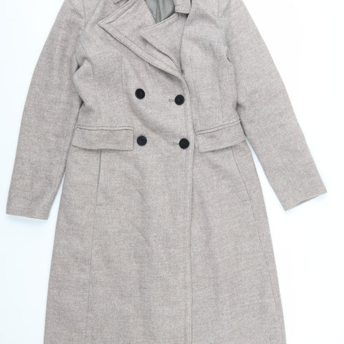 Linea Women’s Beige Wool Blend Long Overcoat Size 10 Classic Style