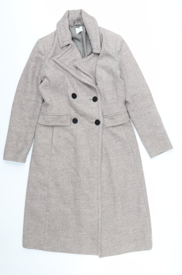 Linea Women’s Beige Wool Blend Long Overcoat Size 10 Classic Style