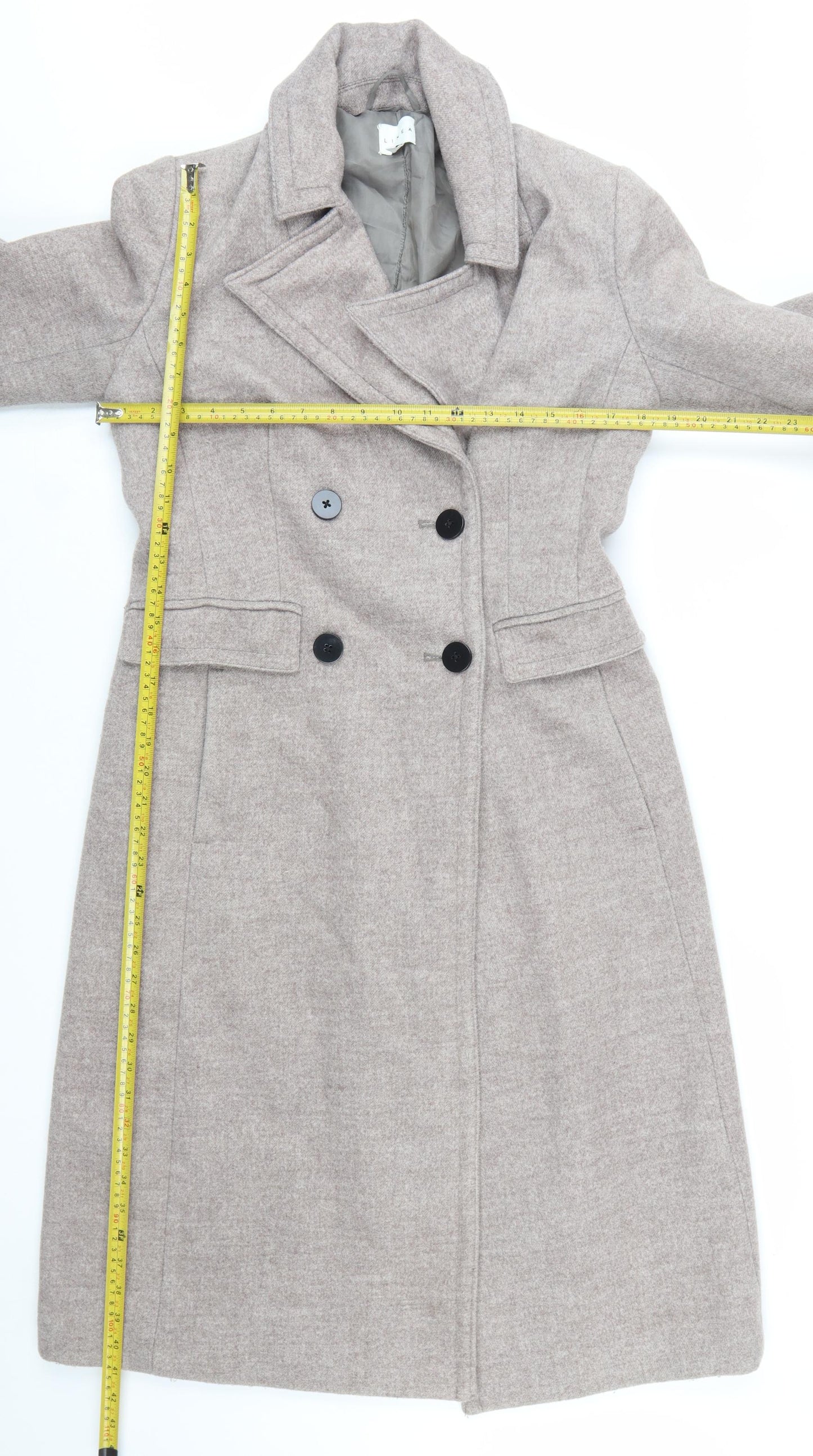 Linea Women’s Beige Wool Blend Long Overcoat Size 10 Classic Style