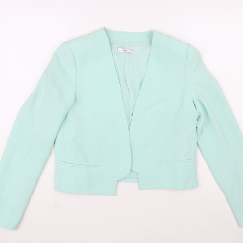 Mango Women Mint Green Cropped Blazer Jacket Size 12 Polyester Blend