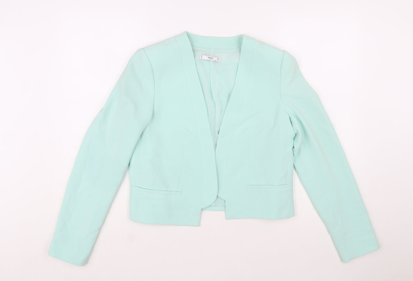 Mango Women Mint Green Cropped Blazer Jacket Size 12 Polyester Blend