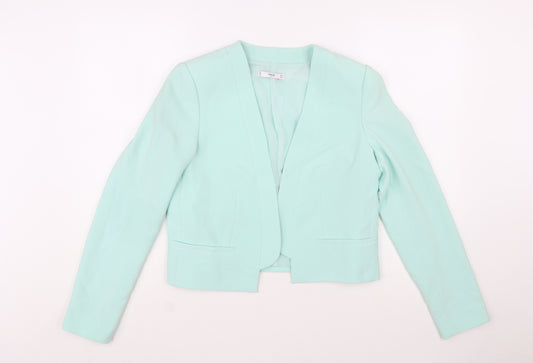 Mango Women Mint Green Cropped Blazer Jacket Size 12 Polyester Blend