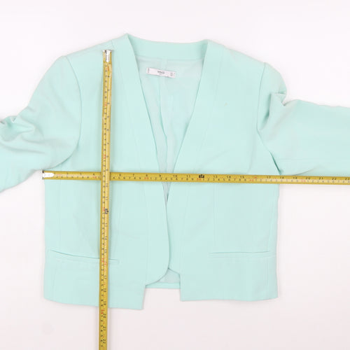 Mango Women Mint Green Cropped Blazer Jacket Size 12 Polyester Blend