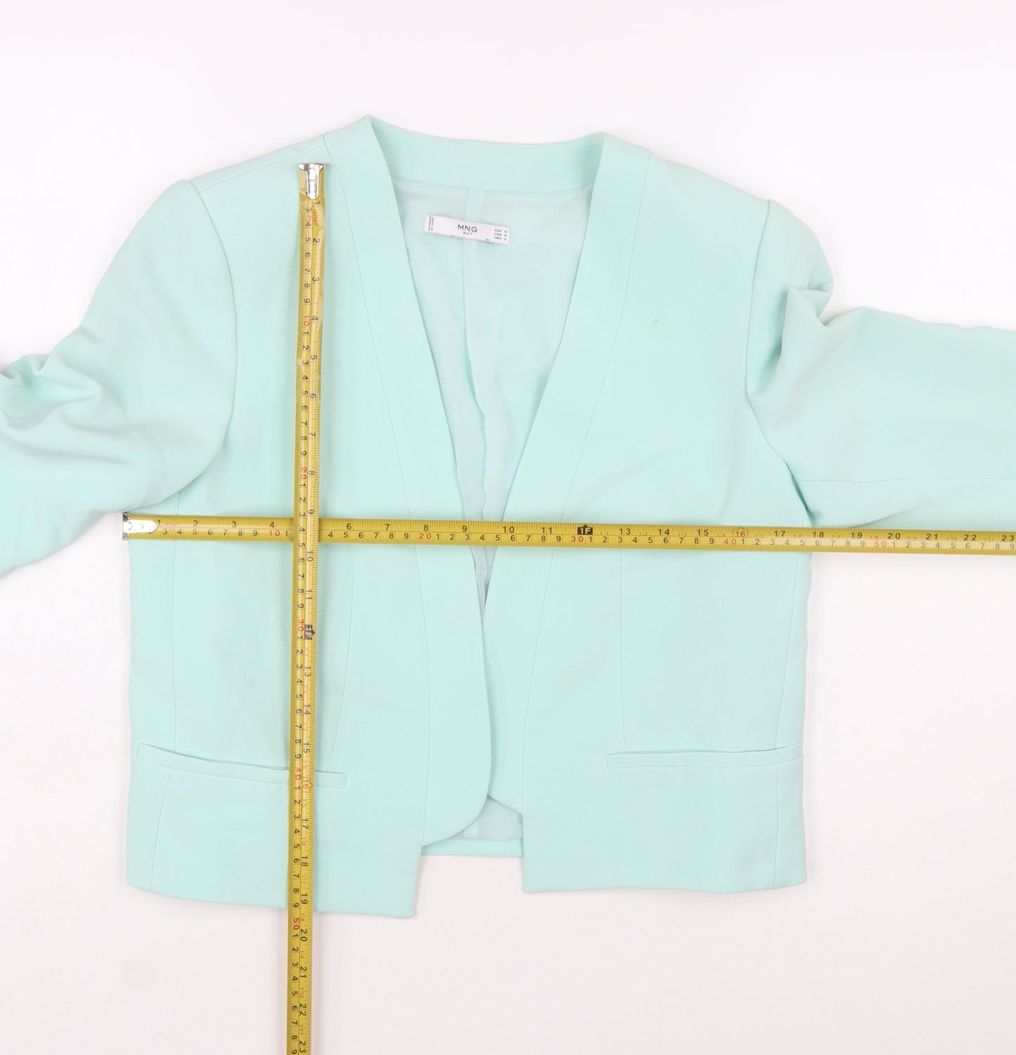Mango Women Mint Green Cropped Blazer Jacket Size 12 Polyester Blend
